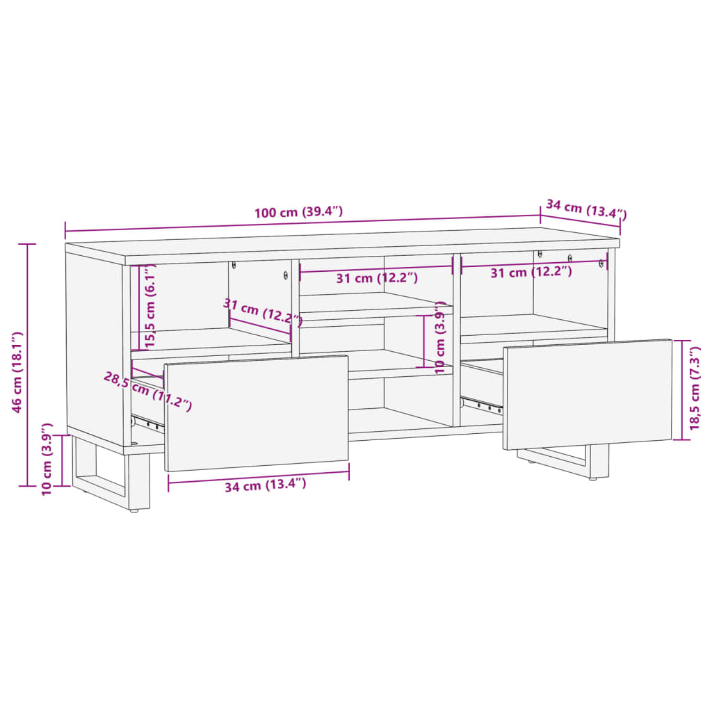 TV Cabinet 100x34x46 cm Solid Wood Acacia