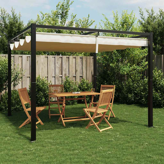 Garden Gazebo with Retractable Roof Cream 3x3 m Steel Garden Gazebo with Retractable Roof Cream 3x3 m Steel
