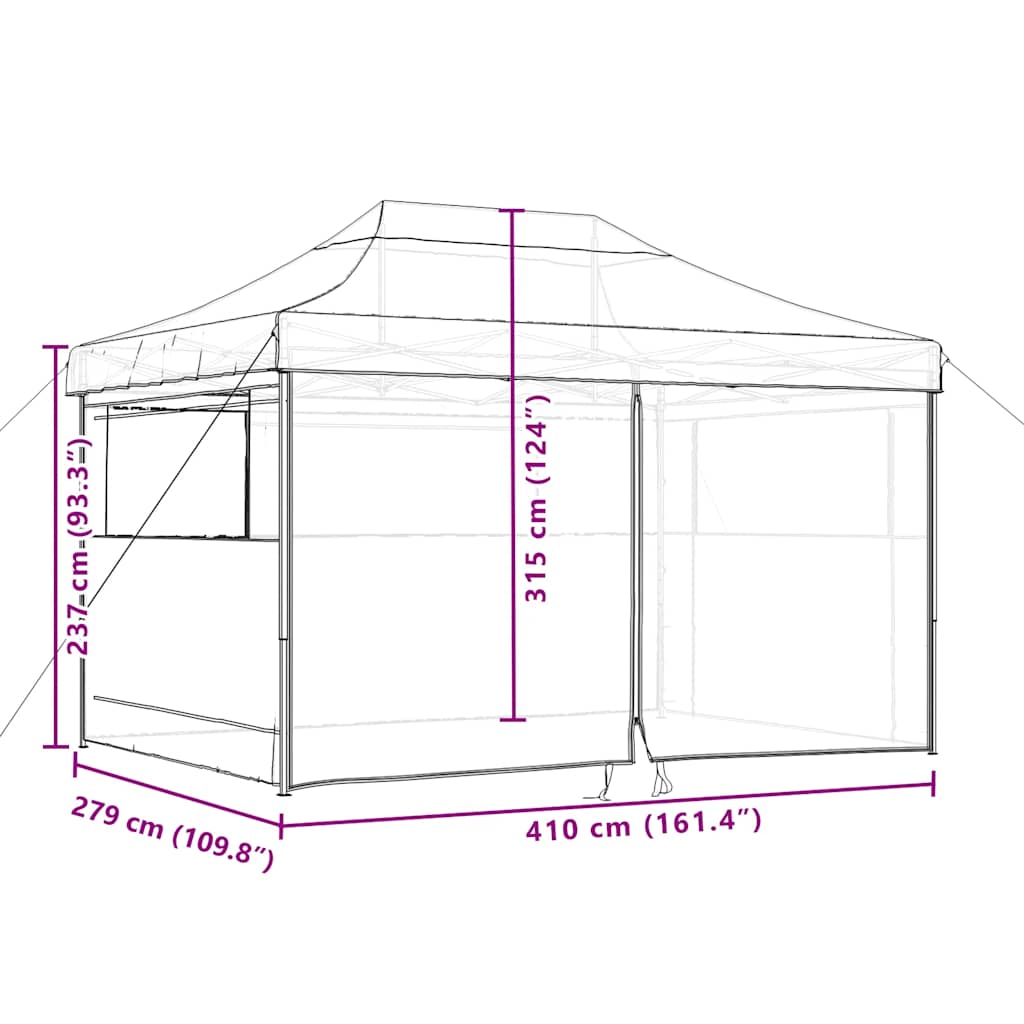 Foldable Party Tent Pop-Up with 4 Sidewalls Black