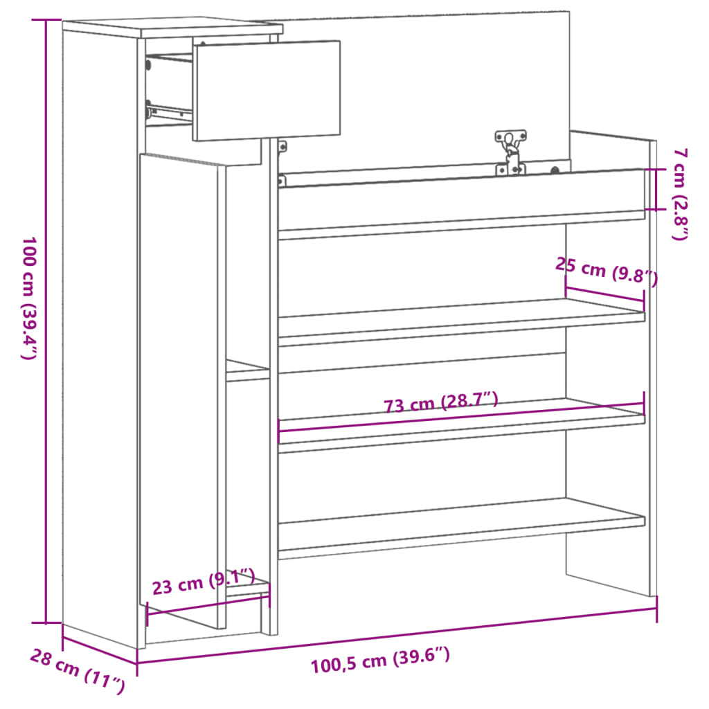 Shoe Cabinet Smoked Oak 100,5x28x100 cm Engineered Wood