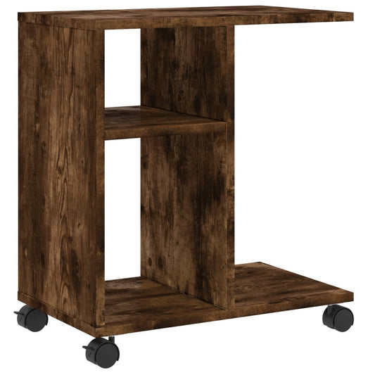 Side Table with Wheels Smoked Oak 50x30x55 cm Engineered Wood Side Table with Wheels Smoked Oak 50x30x55 cm Engineered Wood