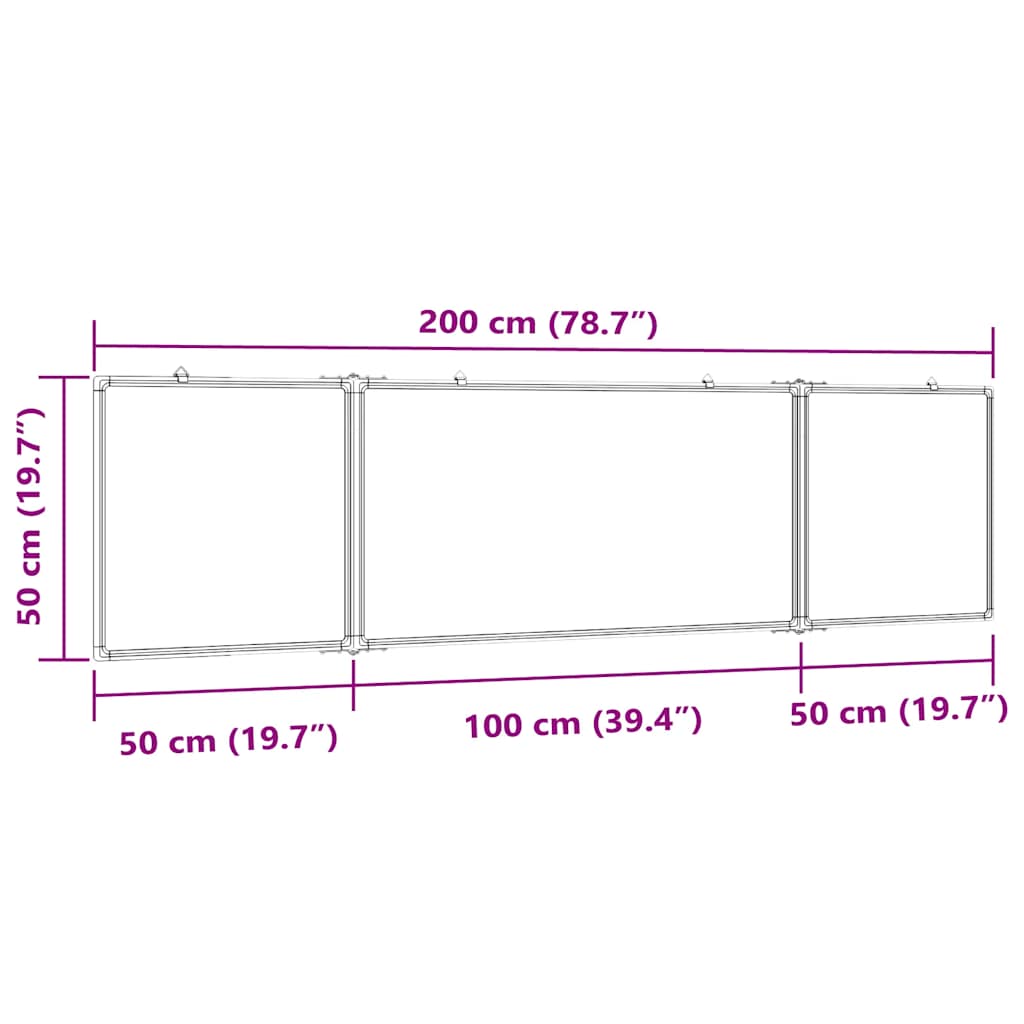 Magnetic Whiteboard Foldable 200x50x1,7 cm Aluminium