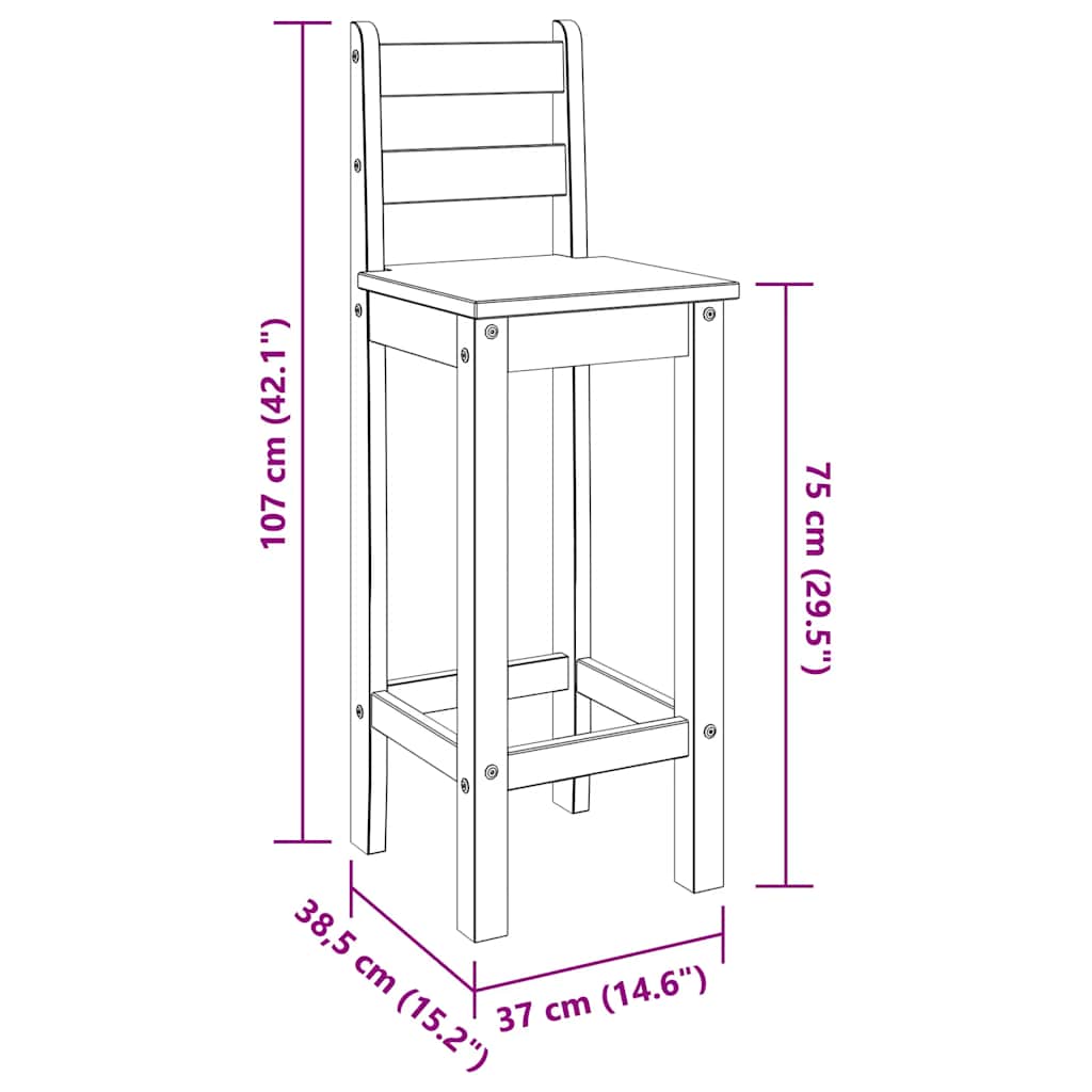 Bar Chairs 2 pcs Solid Wood Pine