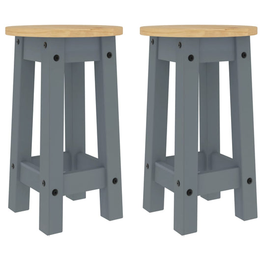 Bar Stools 2 pcs Grey Solid Wood Pine Bar Stools 2 pcs Grey Solid Wood Pine
