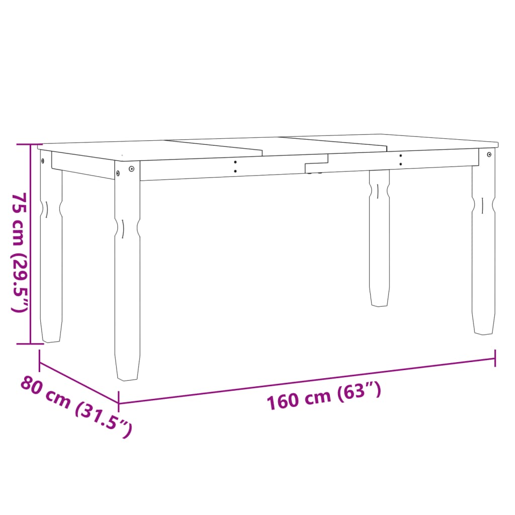 Dining Table "Corona" Grey 160x80x75 cm Solid Wood Pine