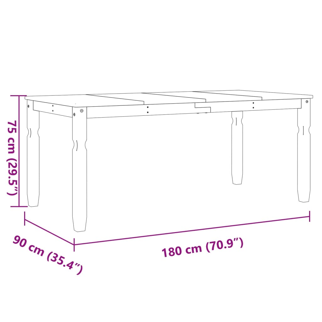 Dining Table "Corona" Grey 180x90x75 cm Solid Wood Pine