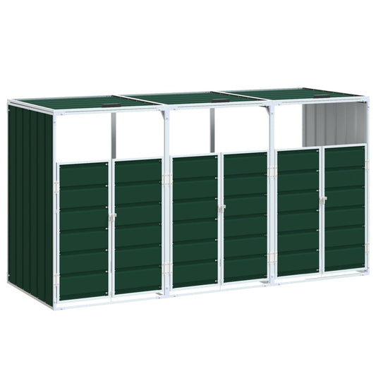 Wheelie Bin Storage for Triple Bins Green 216x81x115 cm Steel Wheelie Bin Storage for Triple Bins Green 216x81x115 cm Steel
