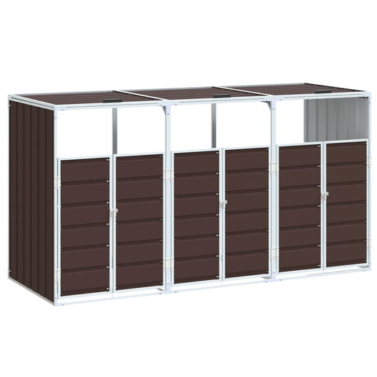Wheelie Bin Storage for Triple Bins Brown 216x81x115 cm Steel Wheelie Bin Storage for Triple Bins Brown 216x81x115 cm Steel