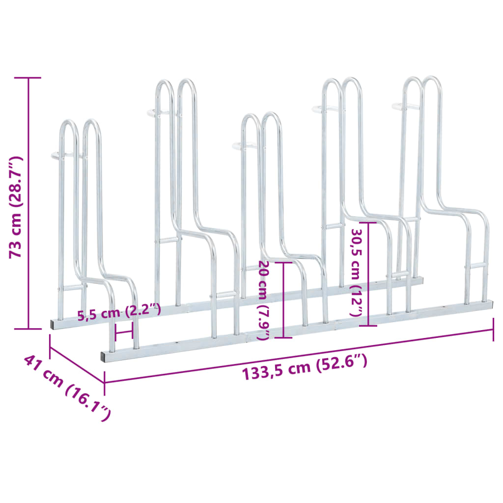Bicycle Stand for 5 Bikes Floor Freestanding Galvanised Steel