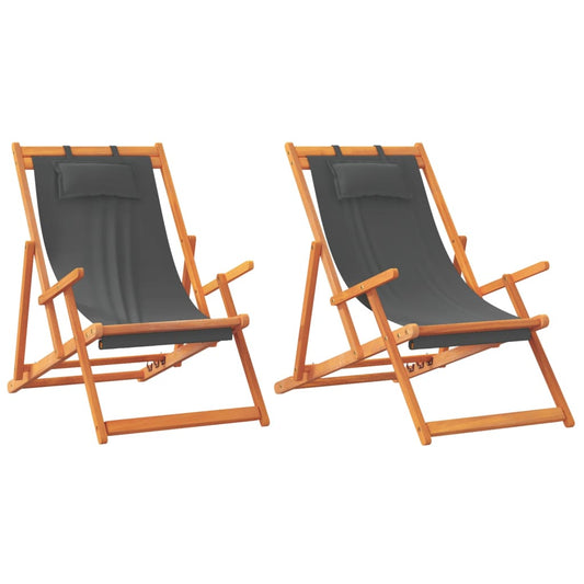 Folding Beach Chairs 2 pcs Grey Fabric Folding Beach Chairs 2 pcs Grey Fabric