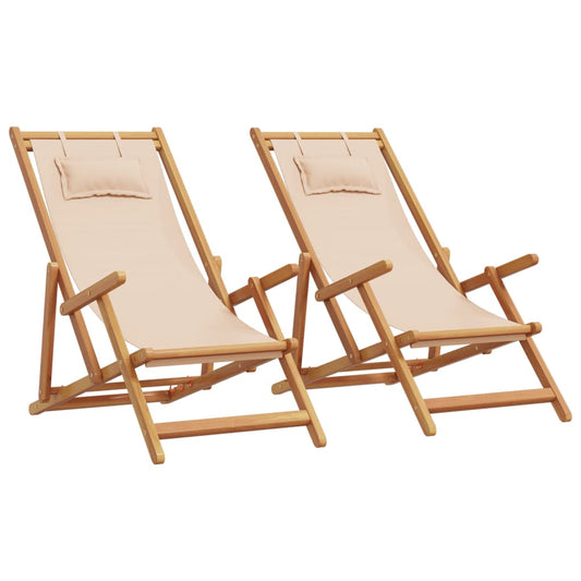 Folding Beach Chairs 2 pcs Beige Fabric and Solid Wood Folding Beach Chairs 2 pcs Beige Fabric and Solid Wood