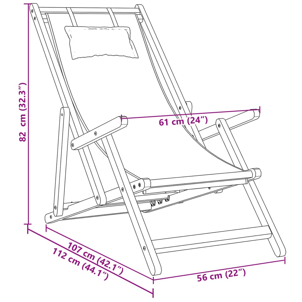 Folding Beach Chairs 2 pcs Beige Fabric and Solid Wood