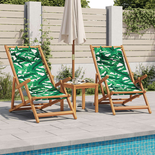 Folding Chairs 2 pcs Leaf Pattern Fabric and Solid Wood Folding Chairs 2 pcs Leaf Pattern Fabric and Solid Wood