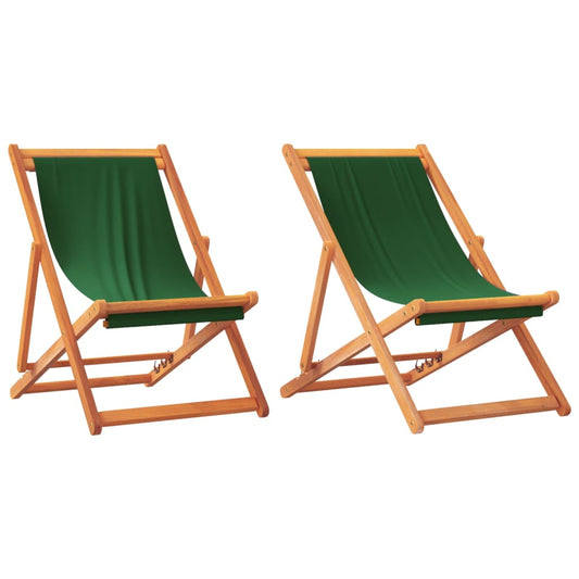 Folding Beach Chairs 2 pcs Green Fabric Folding Beach Chairs 2 pcs Green Fabric