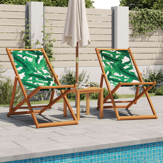 Folding Chairs 2 pcs Leaf Pattern Fabric and Solid Wood Folding Chairs 2 pcs Leaf Pattern Fabric and Solid Wood