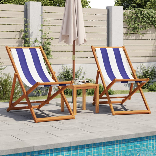 Folding Beach Chairs 2 pcs Blue and White Fabric and Solid Wood Folding Beach Chairs 2 pcs Blue and White Fabric and Solid Wood
