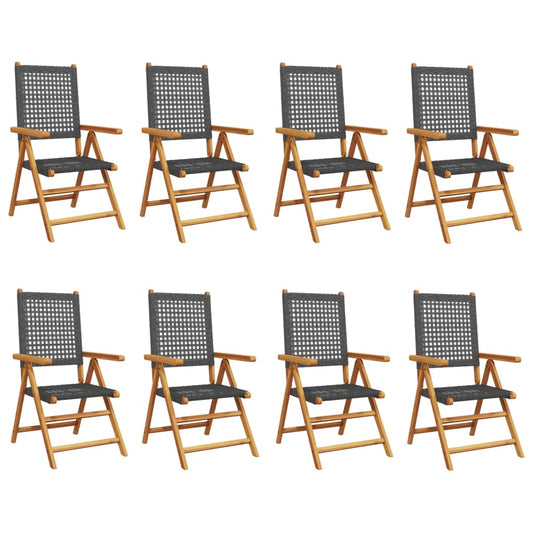 Reclining Garden Chairs 8 pcs Black Poly Rattan and Solid Wood Reclining Garden Chairs 8 pcs Black Poly Rattan and Solid Wood