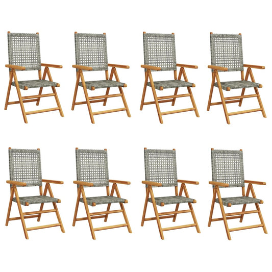 Reclining Garden Chairs 8 pcs Grey Poly Rattan and Solid Wood Reclining Garden Chairs 8 pcs Grey Poly Rattan and Solid Wood