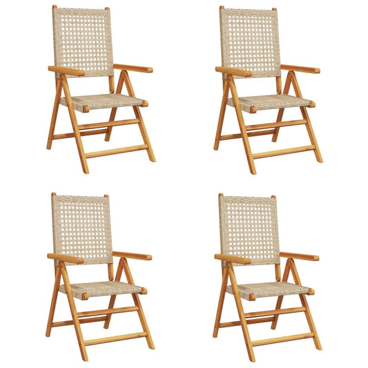 Reclining Garden Chairs 4 pcs Beige Poly Rattan and Solid Wood Reclining Garden Chairs 4 pcs Beige Poly Rattan and Solid Wood