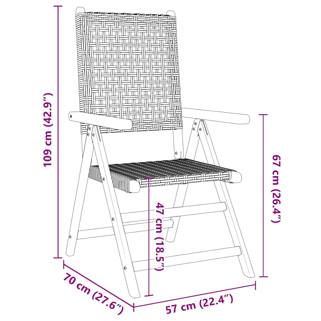 Reclining Folding Chairs 4 pcs Beige Poly Rattan and Solid Wood