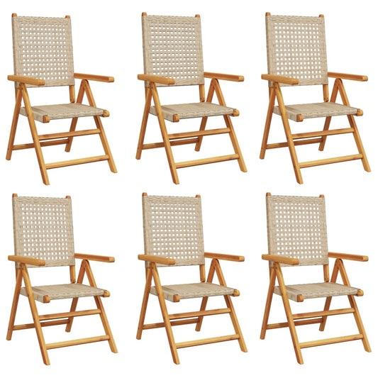 Reclining Garden Chairs 6 pcs Beige Poly Rattan and Solid Wood Reclining Garden Chairs 6 pcs Beige Poly Rattan and Solid Wood
