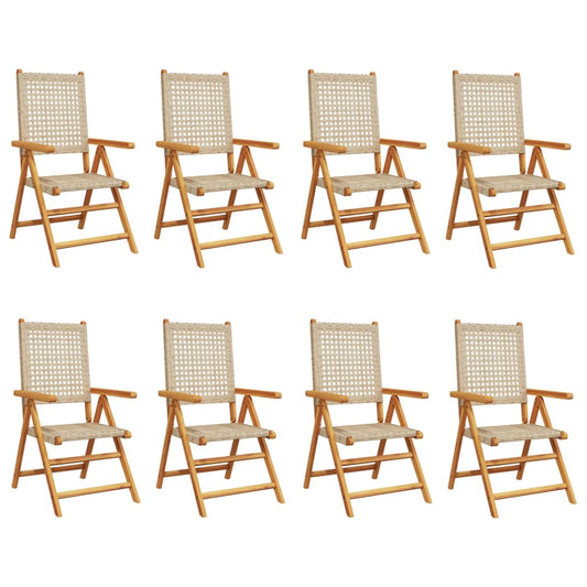 Reclining Garden Chairs 8 pcs Beige Poly Rattan and Solid Wood Reclining Garden Chairs 8 pcs Beige Poly Rattan and Solid Wood