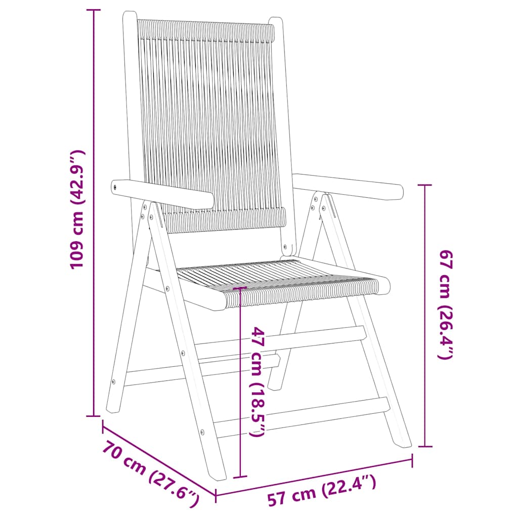 Reclining Folding Chairs 6 pcs Grey Solid Wood Acacia