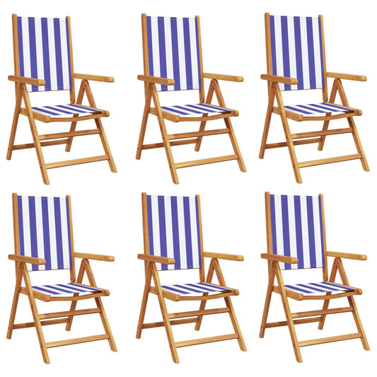 Reclining Garden Chairs 6 pcs Blue and White Fabric and Solid Wood Reclining Garden Chairs 6 pcs Blue and White Fabric and Solid Wood