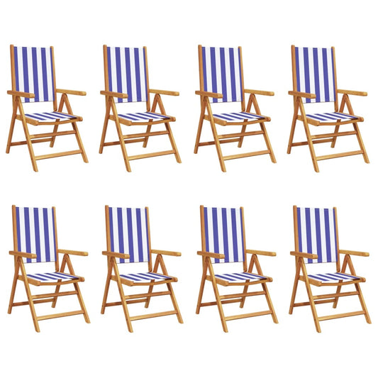 Reclining Garden Chairs 8 pcs Blue and White Fabric and Solid Wood Reclining Garden Chairs 8 pcs Blue and White Fabric and Solid Wood