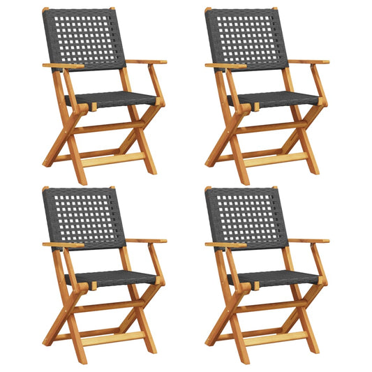 Folding Garden Chairs 4 pcs Black Poly Rattan and Solid Wood Folding Garden Chairs 4 pcs Black Poly Rattan and Solid Wood