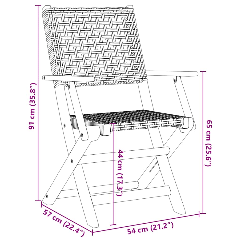 Folding Chairs 6 pcs Black Poly Rattan and Solid Wood