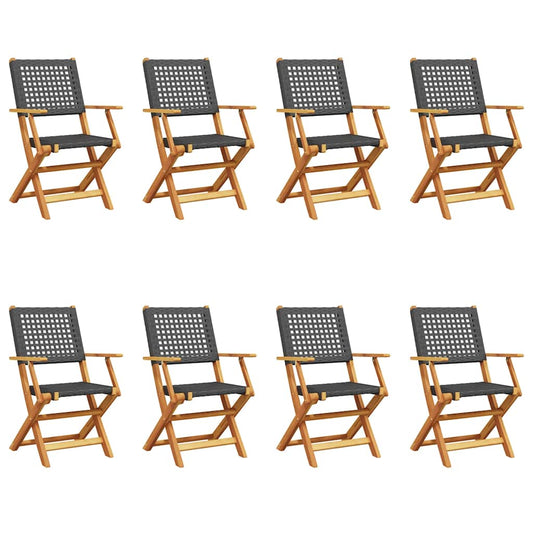 Folding Garden Chairs 8 pcs Black Poly Rattan and Solid Wood Folding Garden Chairs 8 pcs Black Poly Rattan and Solid Wood