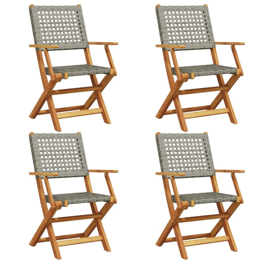 Folding Garden Chairs 4 pcs Grey Poly Rattan and Solid Wood Folding Garden Chairs 4 pcs Grey Poly Rattan and Solid Wood