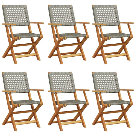 Folding Garden Chairs 6 pcs Grey Poly Rattan and Solid Wood Folding Garden Chairs 6 pcs Grey Poly Rattan and Solid Wood