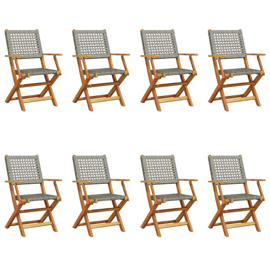 Folding Garden Chairs 8 pcs Grey Poly Rattan and Solid Wood Folding Garden Chairs 8 pcs Grey Poly Rattan and Solid Wood