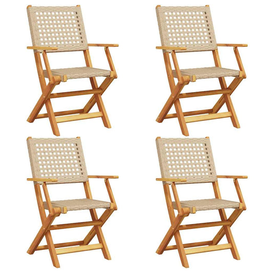 Folding Garden Chairs 4 pcs Beige Poly Rattan and Solid Wood Folding Garden Chairs 4 pcs Beige Poly Rattan and Solid Wood