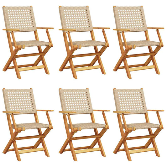 Folding Garden Chairs 6 pcs Beige Poly Rattan and Solid Wood Folding Garden Chairs 6 pcs Beige Poly Rattan and Solid Wood