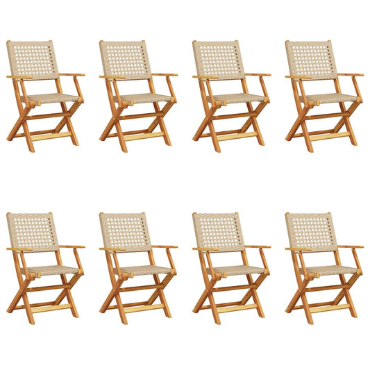 Folding Garden Chairs 8 pcs Beige Poly Rattan and Solid Wood Folding Garden Chairs 8 pcs Beige Poly Rattan and Solid Wood