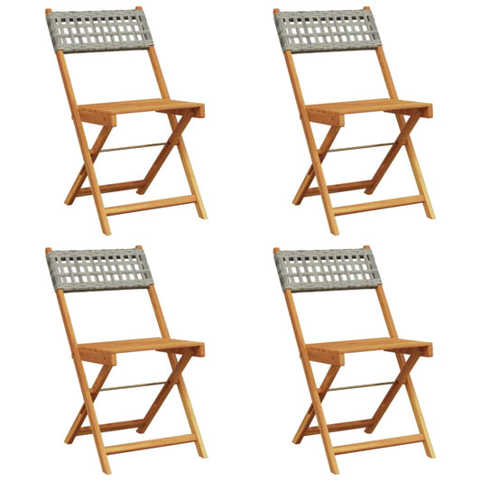 Garden Chair | Set of 4 | Grey | PE rattan and solid acacia wood Garden Chair | Set of 4 | Grey | PE rattan and solid acacia wood