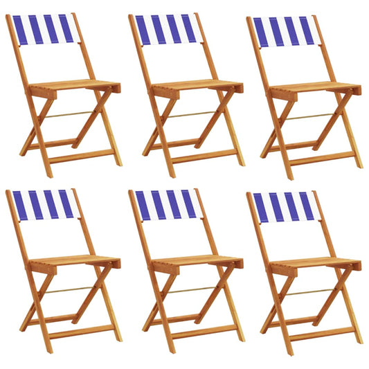 Folding Garden Chairs 6 pcs Blue and White Fabric and Solid Wood Folding Garden Chairs 6 pcs Blue and White Fabric and Solid Wood