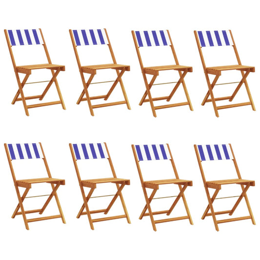 Folding Garden Chairs 8 pcs Blue and White Fabric and Solid Wood Folding Garden Chairs 8 pcs Blue and White Fabric and Solid Wood