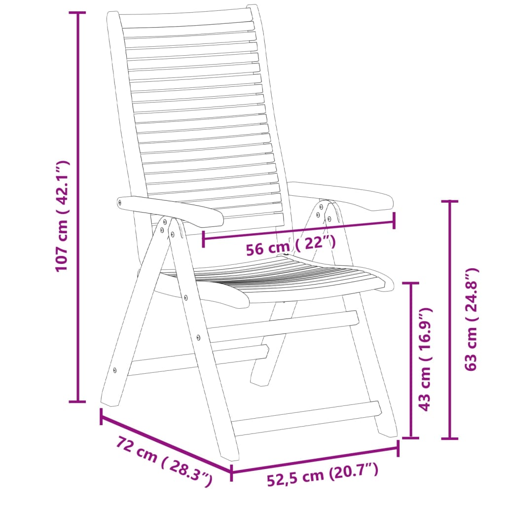 Reclining Folding Chairs 8 pcs 56x72x107 cm Solid Wood Acacia