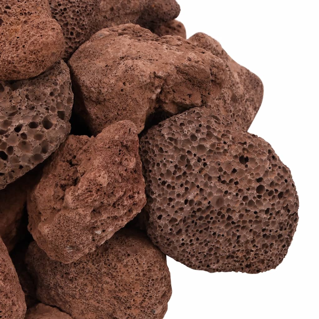 Collection of Volcanic Rocks 10 kg Red 5-8 cm highlighting the versatility for both aquarium and outdoor landscaping.