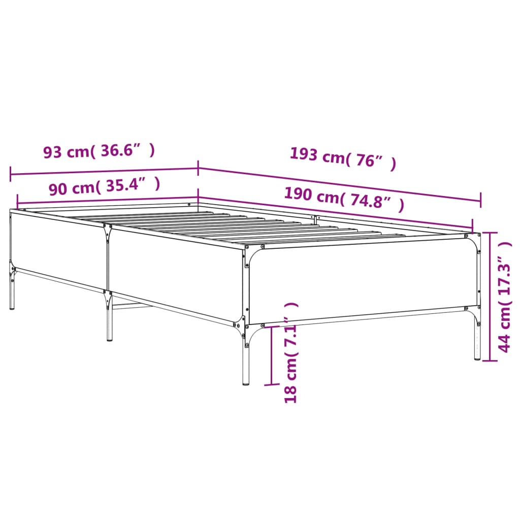 Bed Frame without Mattress Brown Oak 90x190 cm