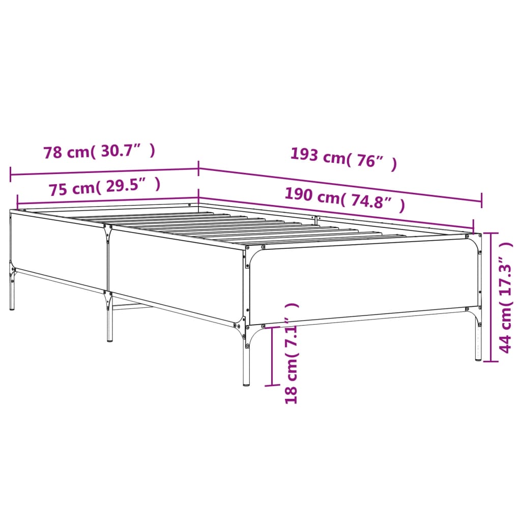 Bed Frame without Mattress Sonoma Oak 75x190 cm
