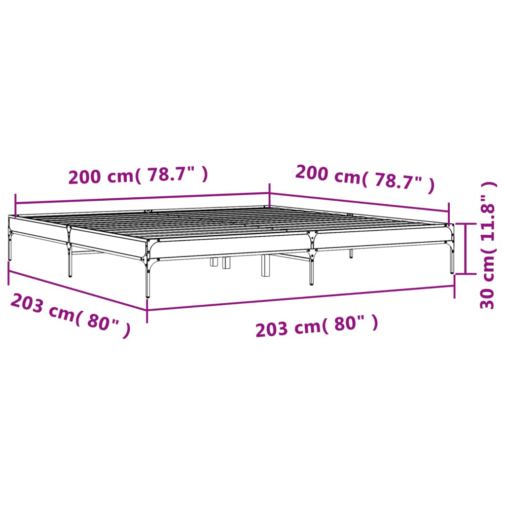 Bed Frame without Mattress Grey Sonoma 200x200 cm