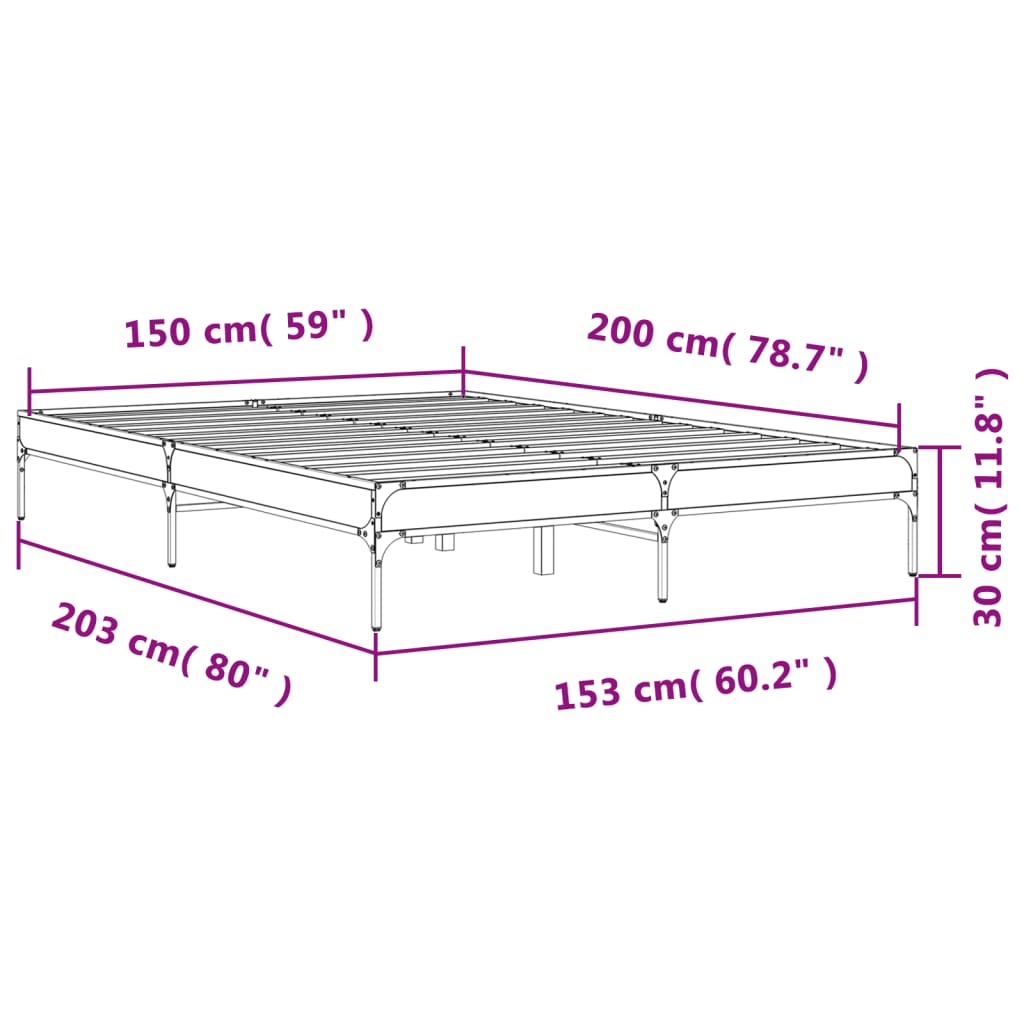 Bed Frame without Mattress Grey Sonoma 150x200 cm