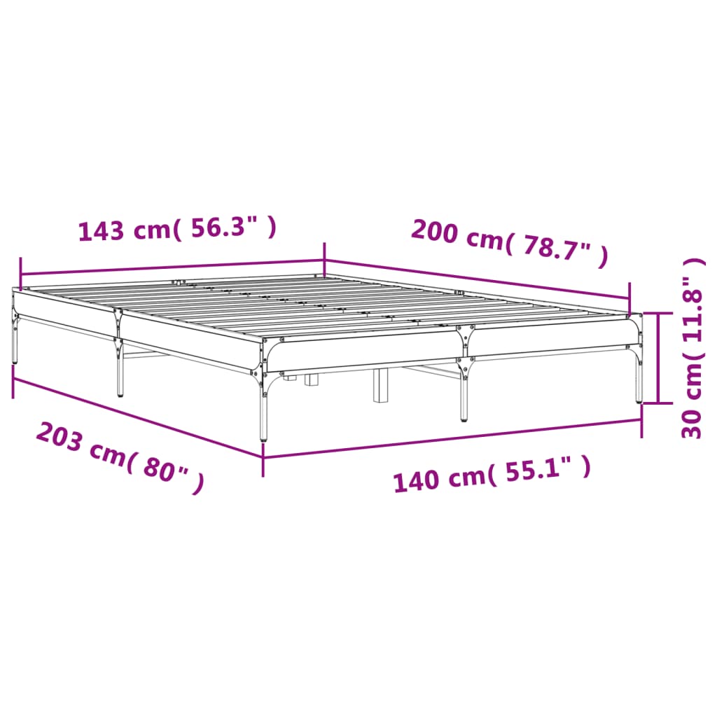 Bed Frame without Mattress Grey Sonoma 140x200 cm