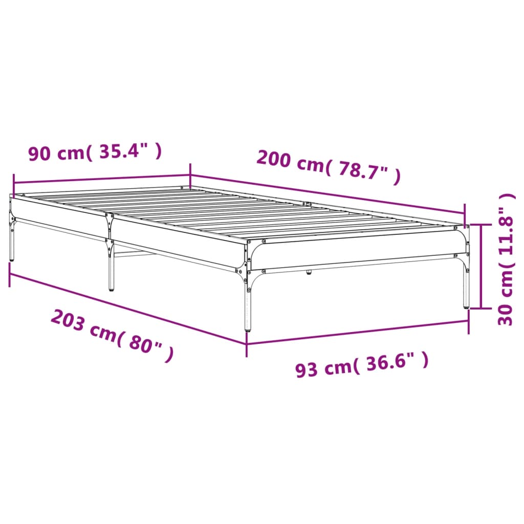 Bed Frame without Mattress Grey Sonoma 90x200 cm