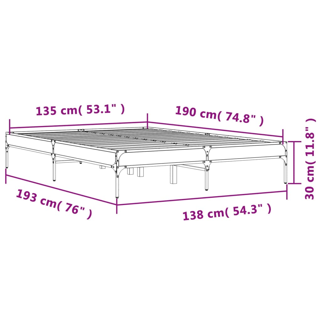 Bed Frame without Mattress Grey Sonoma 135x190 cm